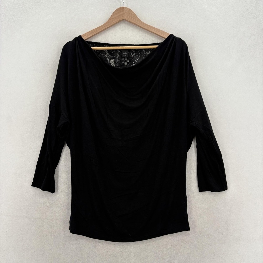 White House Black Market Blouse Womens M Black Lace Back Dolman 3/4 Sleeve NWT